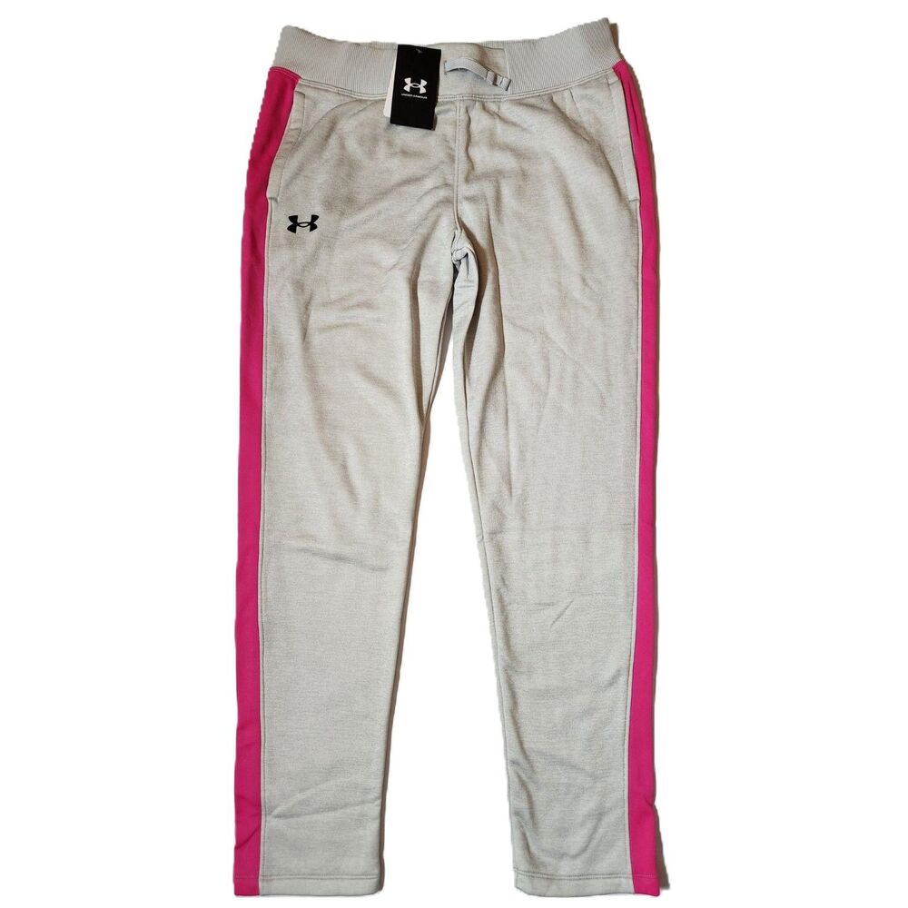 Under Armour Open Bottom Fleece Pants Girls Youth XL Gray Pink